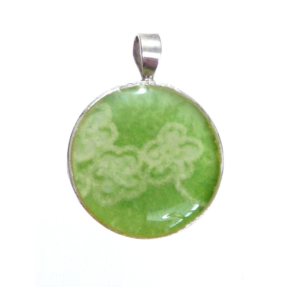 Japanese Origami Paper Resin Pendant Sterling Silver 925 Green